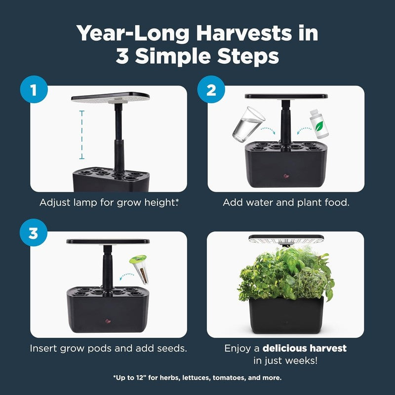 Harvest Lite in Black, Soil Free Indoor Hydroponic Garden with LED Grow Light fo8