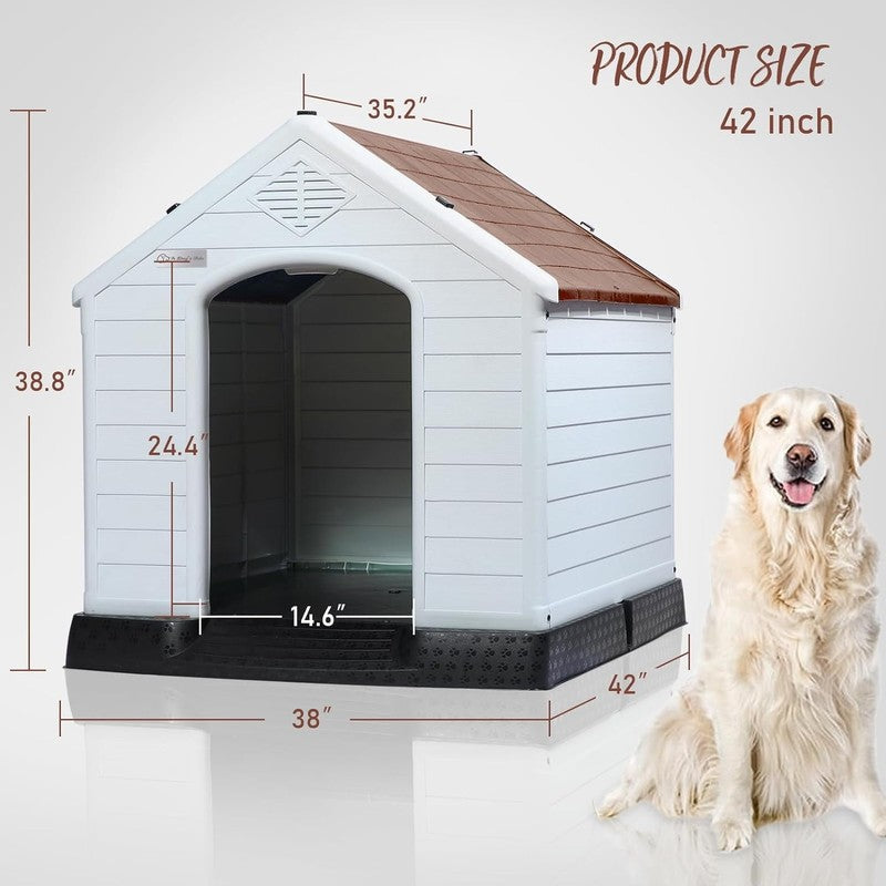 Durable Waterproof Plastic Dog House for Small to Large Sized Dogs, Indoor Outdo3