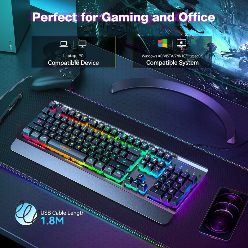 RGB Gaming Keyboard USB Wired 15-Zone LED Anti-Ghosting Metal Panel4