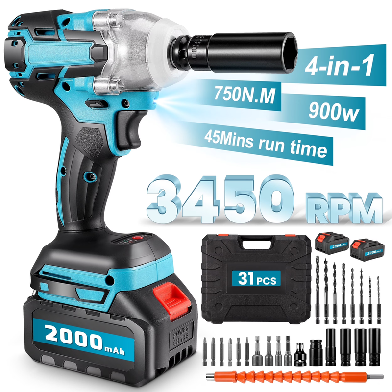 1/2in Cordless Impact Wrench 553ft lb Brushless w/ 2x 4.0Ah0