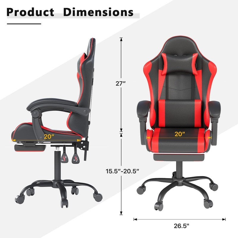 Gaming Chair w/ Headrest Lumbar Support Ergonomic High Back Office Red Black2