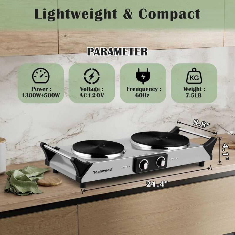 1800W Dual Hot Plate Electric Burner w/ Stay Cool Handles, Silver6