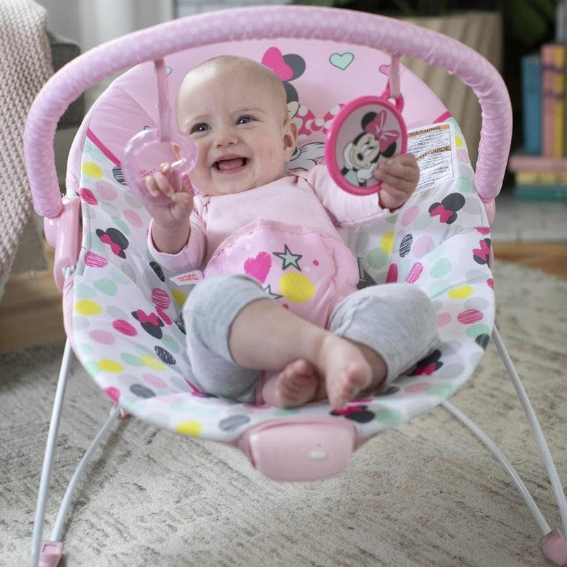 Baby Minnie Bouncer Seat w/ Vibrations Toy Bar 0 6M 20lbs2