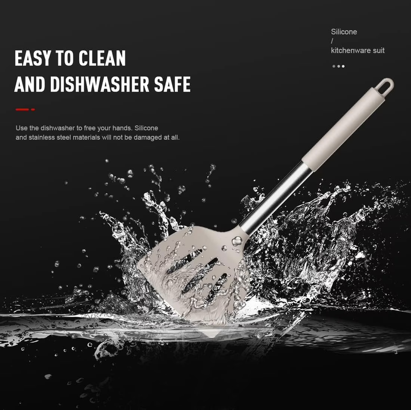 Large Silicone Kitchen Utensil Set Heat Resistant Nonstick Khaki4