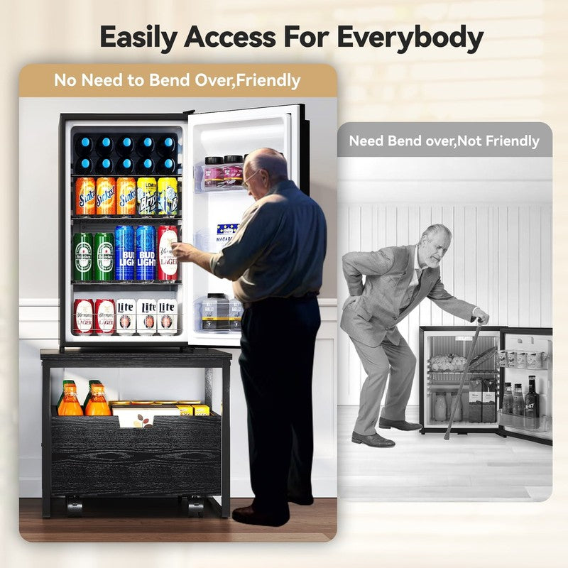 Mini Fridge Stand with Storage Space, Refrigerator Stand Table Shelf with Lockab3