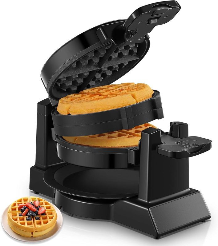 Double Belgian Waffle Maker 1400W Flip Iron Nonstick 8 Slice Black0