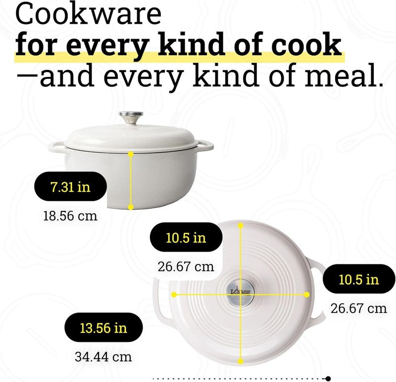6QT Cast Iron Dutch Oven w/ Lid Bread Baking Braising Oyster White3