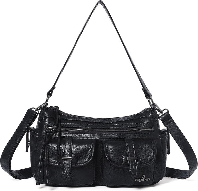 Women's Soft Vegan Leather Hobo Crossbody Multi Pocket Bag1