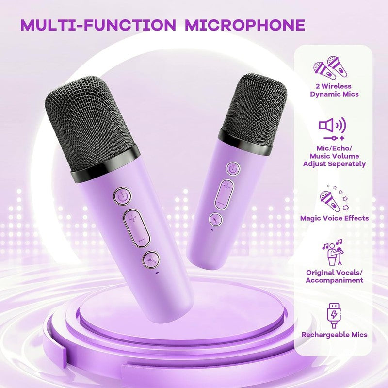 Mini Karaoke Machine with 2 Wireless Mics - Perfect Gift for Kids 4-12 (Purple)5