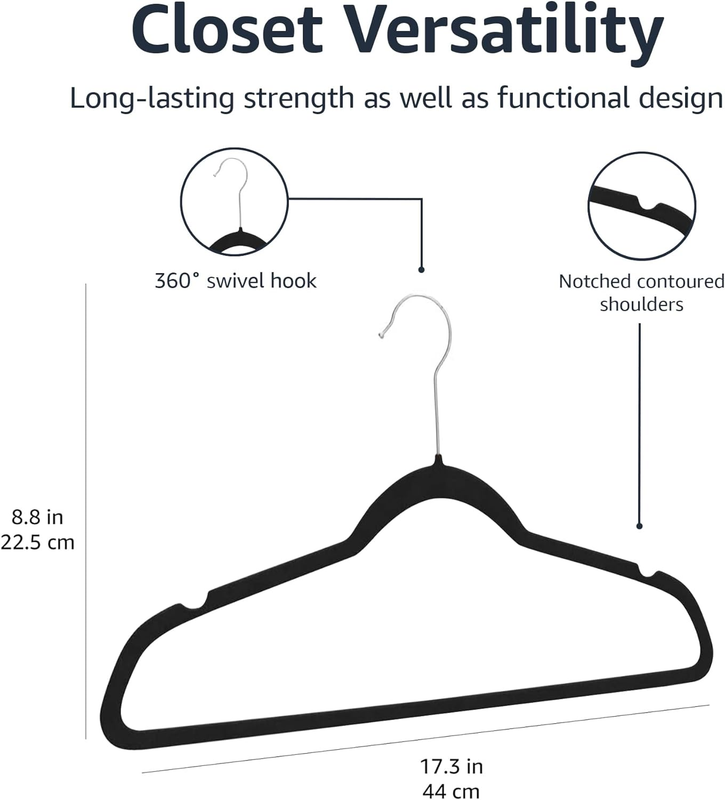 Slim, Velvet, Non Slip Suit Clothes Hangers, Pack of 50, Black5
