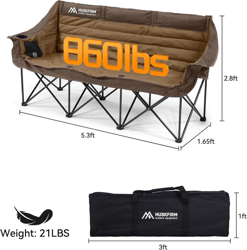 3 Person Folding Camping Chair Oversized Double Loveseat w/ Cup Holders2