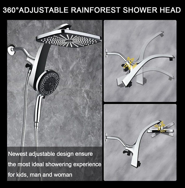 High Pressure Rain Shower Head with Handheld Spray and Magnetic Docking5