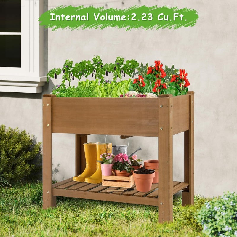 33" Raised Garden Bed Planter w/ Shelf – Wooden Herb & Vegetable Box4