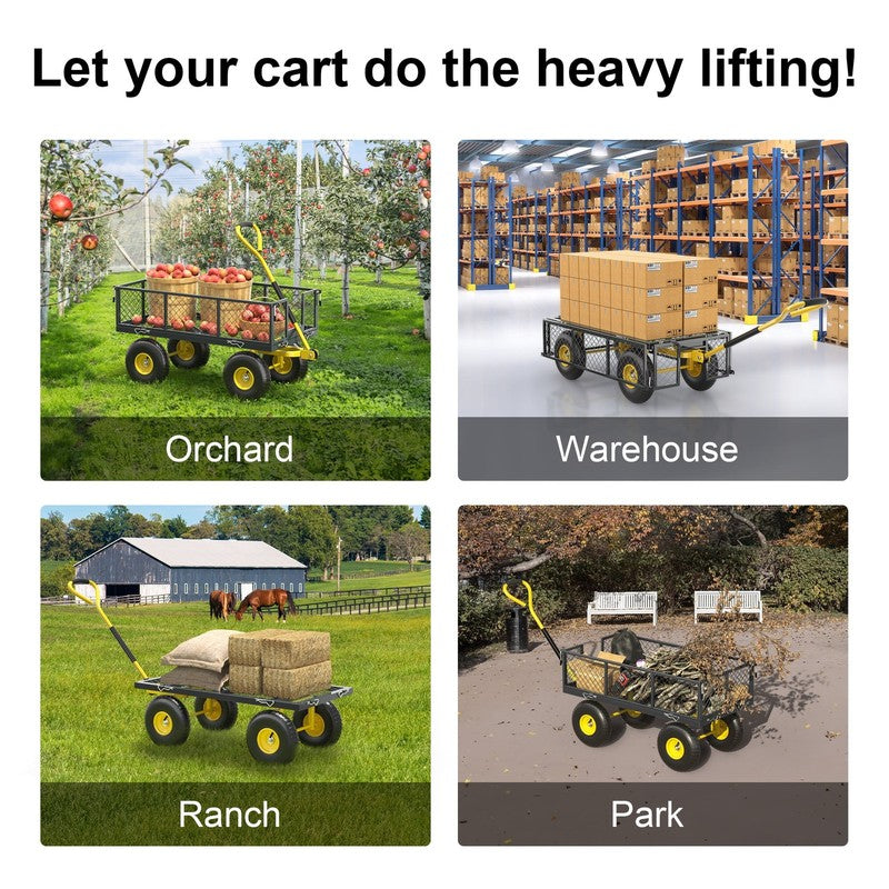 Heavy Duty Garden Cart, 900 Lbs Capacity Garden Wagon with Removable Sides, Blac6