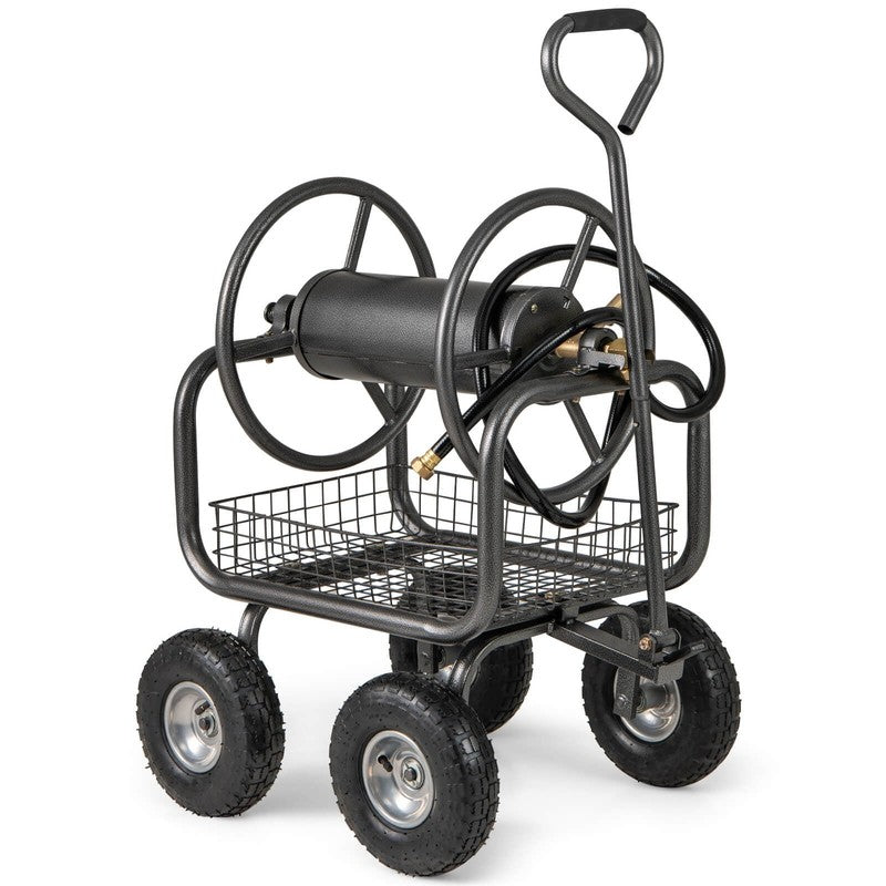Portable Hose Reel Cart with 300 Ft of 5/8” Large Capacity Storage Basket for La9