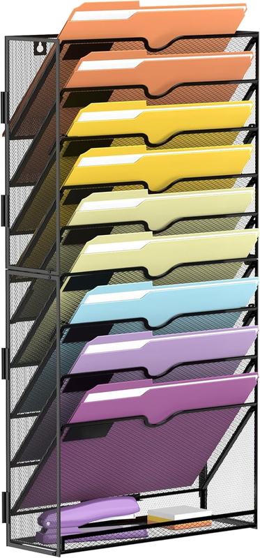 10-Tier Desktop Organizer Hanging Wall File Holder for Papers, Wall File Folder 9