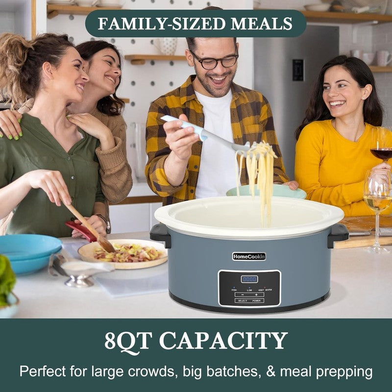8Qt Programmable Slow Cooker Timer Keep Warm 6+ Servings Blue6