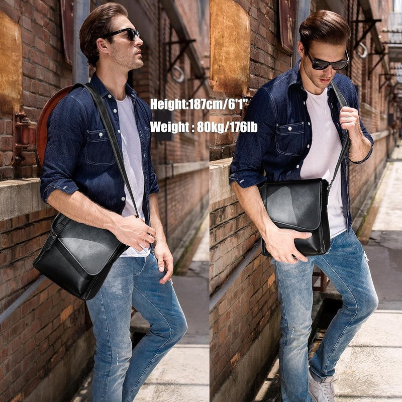 Leather Messenger Bag Small Crossbody Shoulder Bag Men Women Fits 10in Tablet6