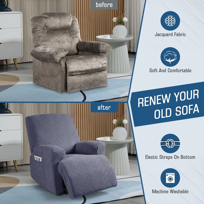 3-Piece Recliner Chair Cover Dark Gray Stretch Slipcover with Pocket1