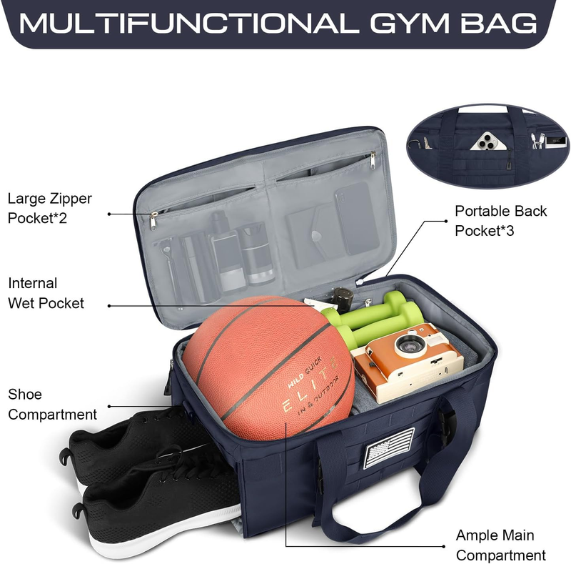 Gym Bag 3‑in‑1 Duffle Backpack w/ Shoe & Wet Pocket Travel Weekender Bag1