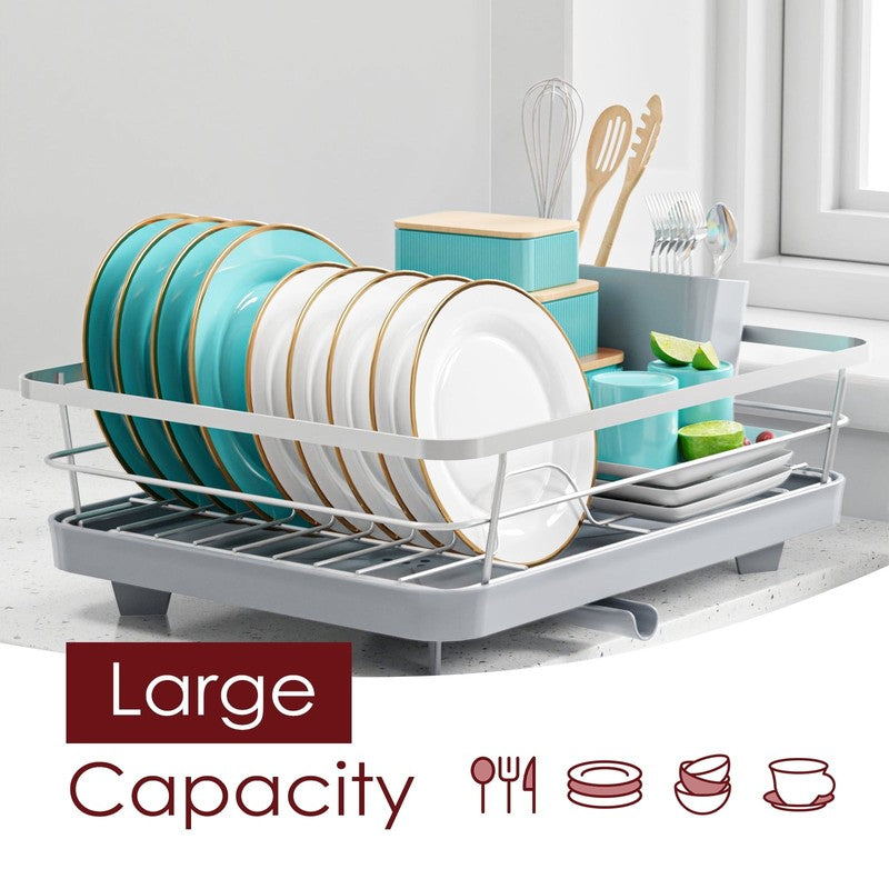 Large Compact Dish Drying Rack for Kitchen Counter Silver1