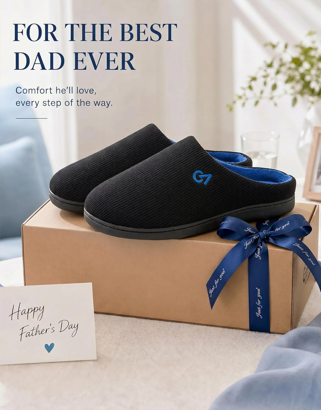 Men'S Two Tone Memory Foam House Slippers Indoor Outdoor Durable Rubber Sole2