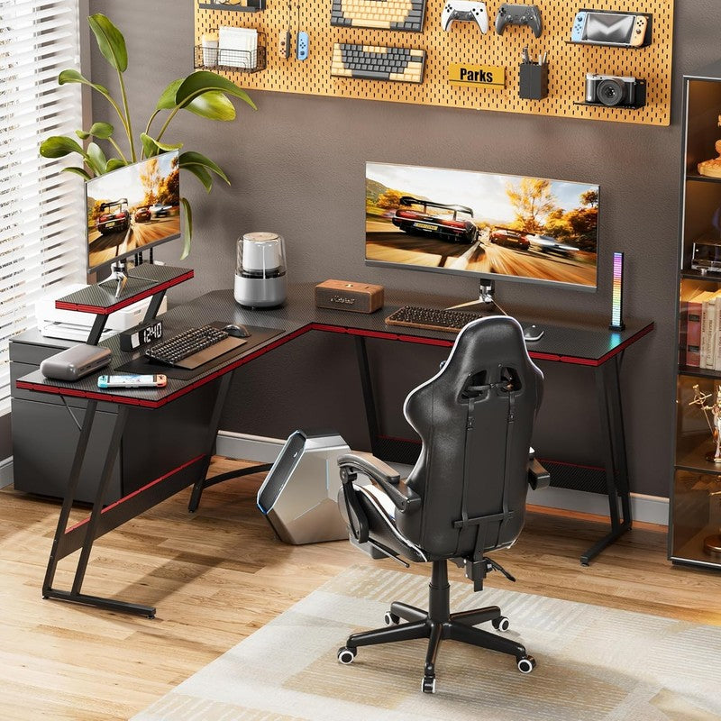 L Shaped Gaming Desk with Monitor Riser - Sturdy Corner Workstation (51 Inch)3