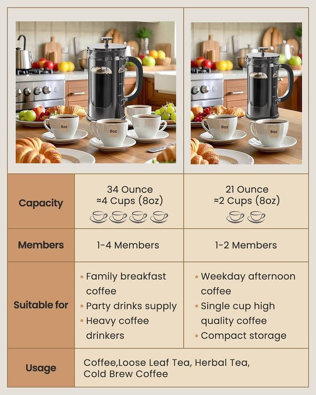 French Press Coffee Maker 34Oz 4 Level Filtration Stainless Steel Dark Pewter1