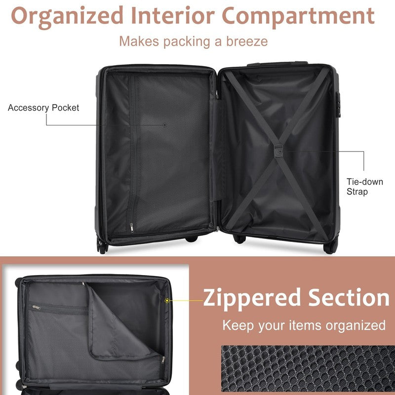 Carry on Luggage, Lightweight Durable ABS Suitcases with Double Wheels, Expandab3