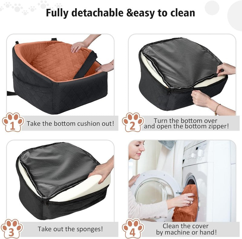 Dog Car Seat Small/Medium Dogs under 30lbs Washable Booster w/ Pockets Black/Z4