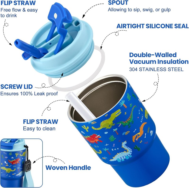 13.5Oz Kids Insulated Tumbler 2 Pack, Stainless Steel Leak Proof Water Bottles2
