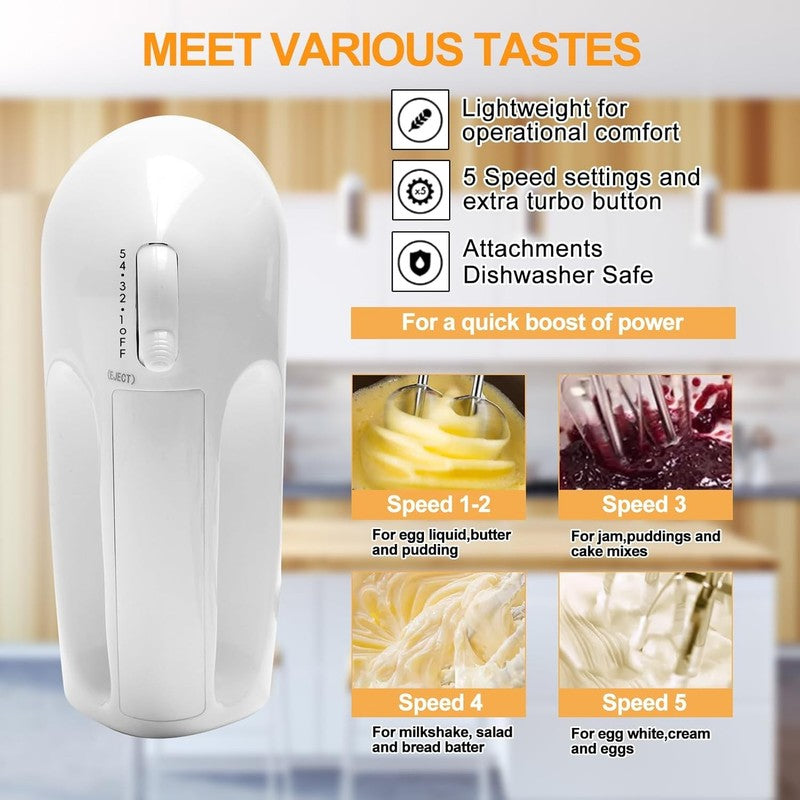 5-Speed Electric Hand Mixer, 4 Large Mixing Bowls Set, Handheld Mixers with Whis4