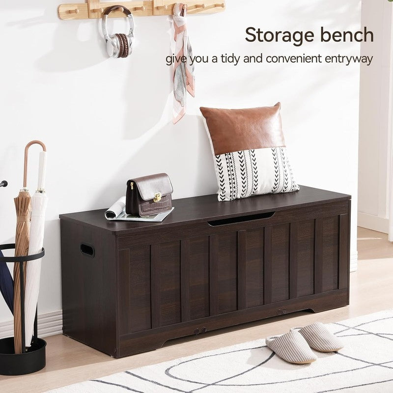 47.2'' Wooden Storage Chest Trunk Flip Top Bench Shoe Storage Espresso4