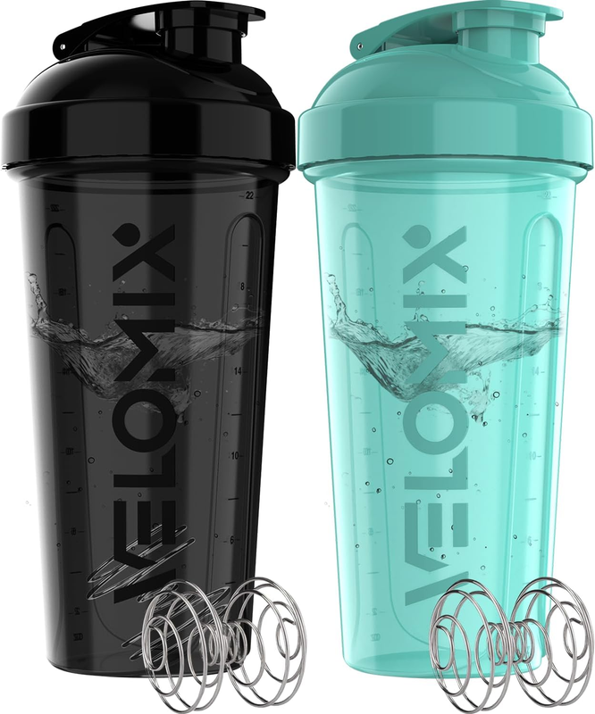 2 Pack 28oz Protein Shaker Bottles Wire Whisk Leakproof Black Turquoise9