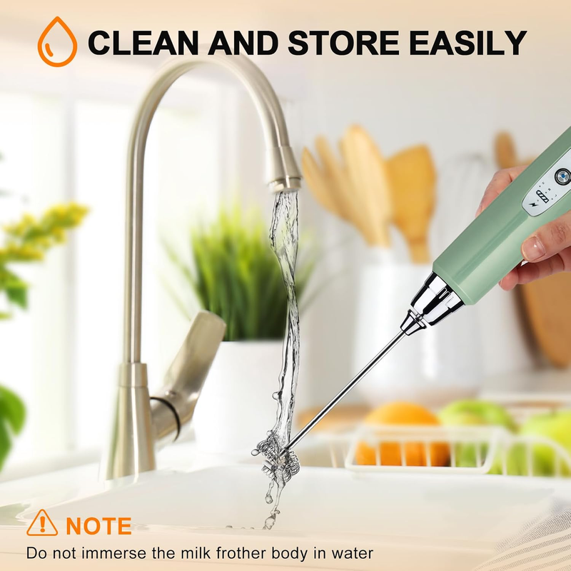 Milk Frother Handheld Rechargeable 3 Speed 3 Heads Coffee Whisk Green6