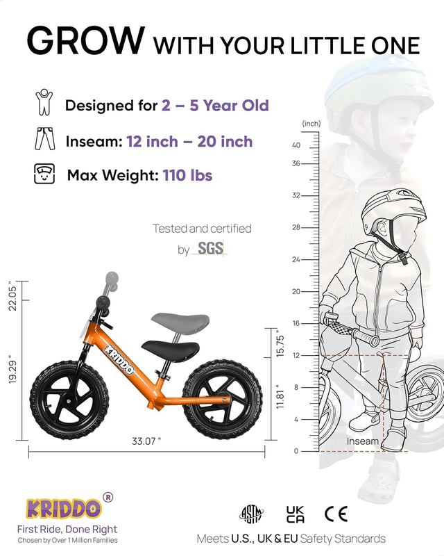 Toddler Balance Bike 12 Inch 18M-5Y Push Bike Custom Plate Orange Kids2