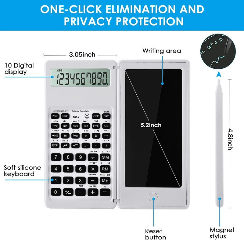 Scientific Calculators for Students, White Math Calculator with Notepad,10-Digit2