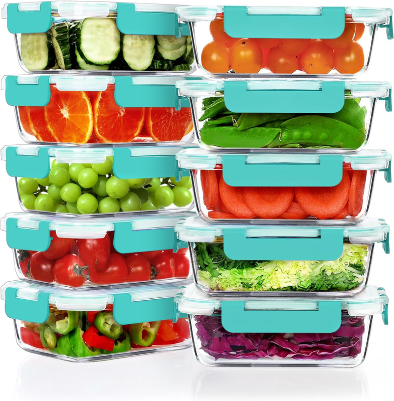 10 Pack 22oz Glass Meal Prep Containers Airtight Lids Green7