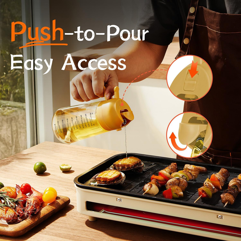 16oz Glass Olive Oil Sprayer 2 in 1 Dispenser Bottle Air Fryer BBQ Yellow3