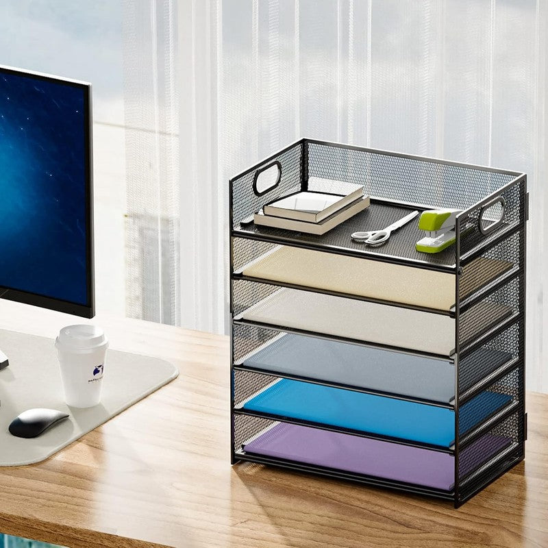 6 Tier Paper Organizer Letter Tray - Mesh Desk File Organizer with Handle, Paper5