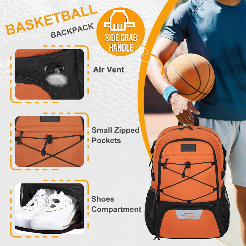 Soccer Basketball Backpack w/ Ball & Shoe Compartment Sports Travel Bag2