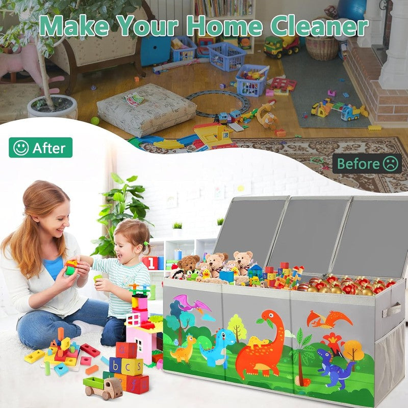 Extra Large Toy Box Chest Collapsible Dinosaur Storage Bin Kids Grey6
