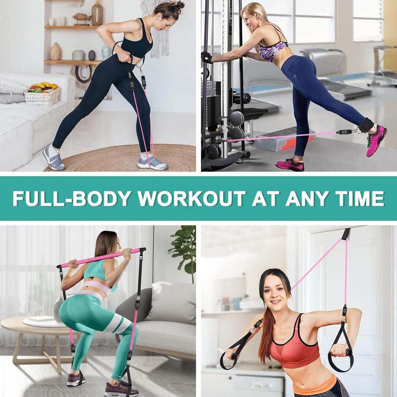 Pilates Bar Kit with Resistance Bands,Pilates Bar with Stackable Bands Workout E6