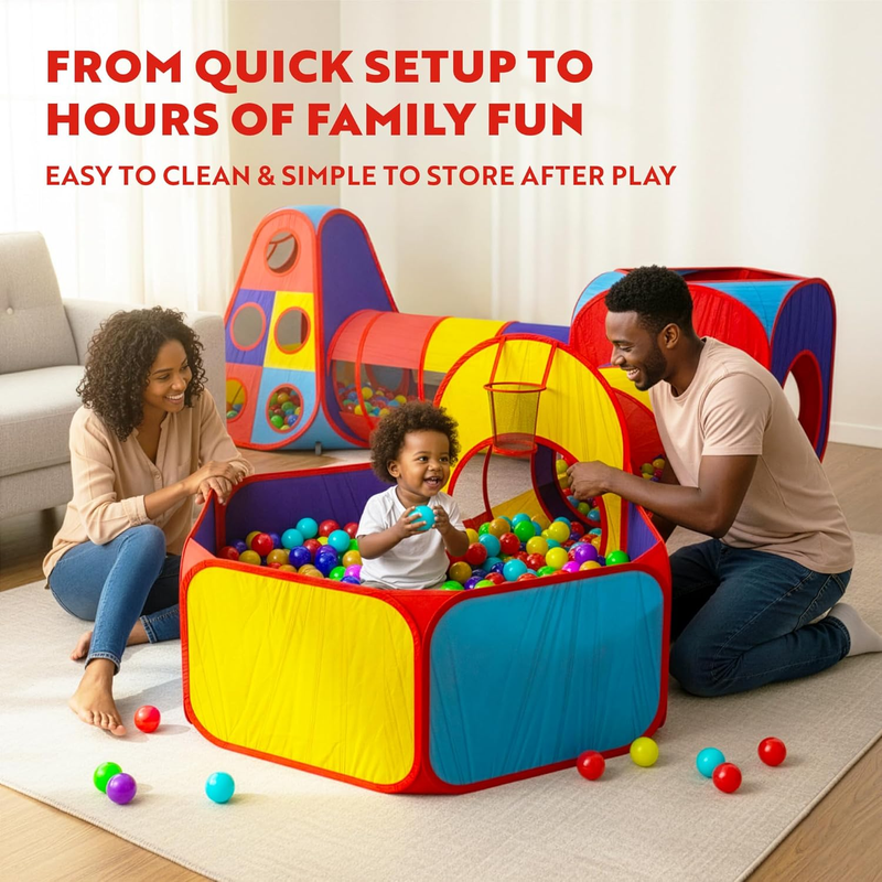 5 Pc Kids Play Tents & Tunnels Ball Pit Basketball Hoop Crawling Tubes Indoor/Ou4