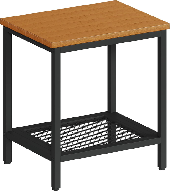 Outdoor Side Table with Storage, 2-Tier Patio End Tables Weather Resistant, Blac0