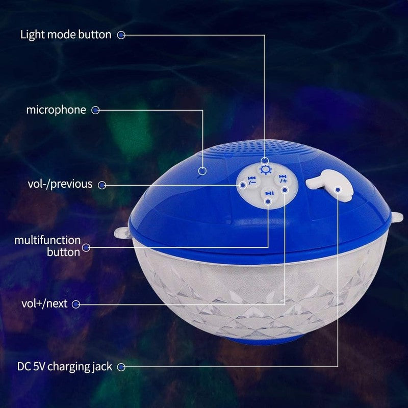 Bluetooth Pool Speaker with Colorful Light, Portable Floating Pool Speaker IP68 6