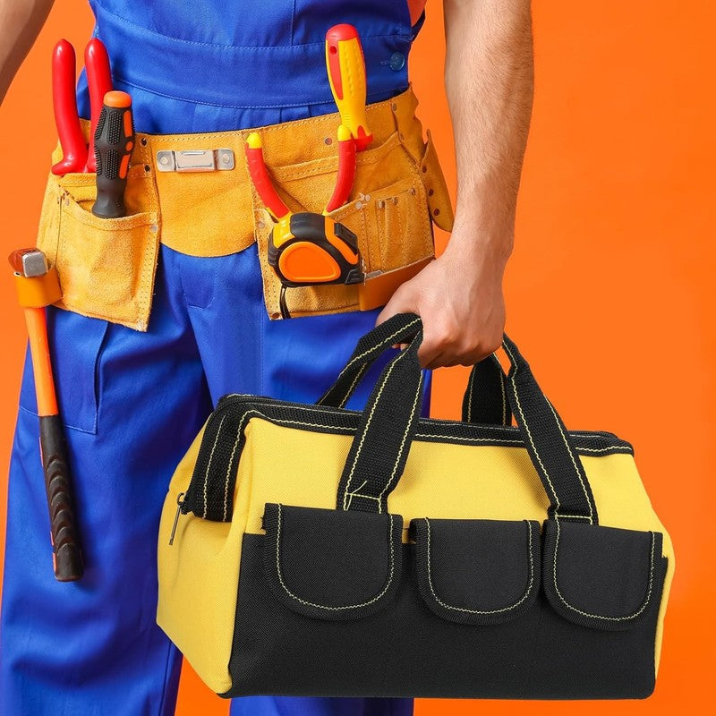 3 Pack Tool Bag 16" Waterproof Hard Bottom Heavy Duty Electrician Tote Yellow4