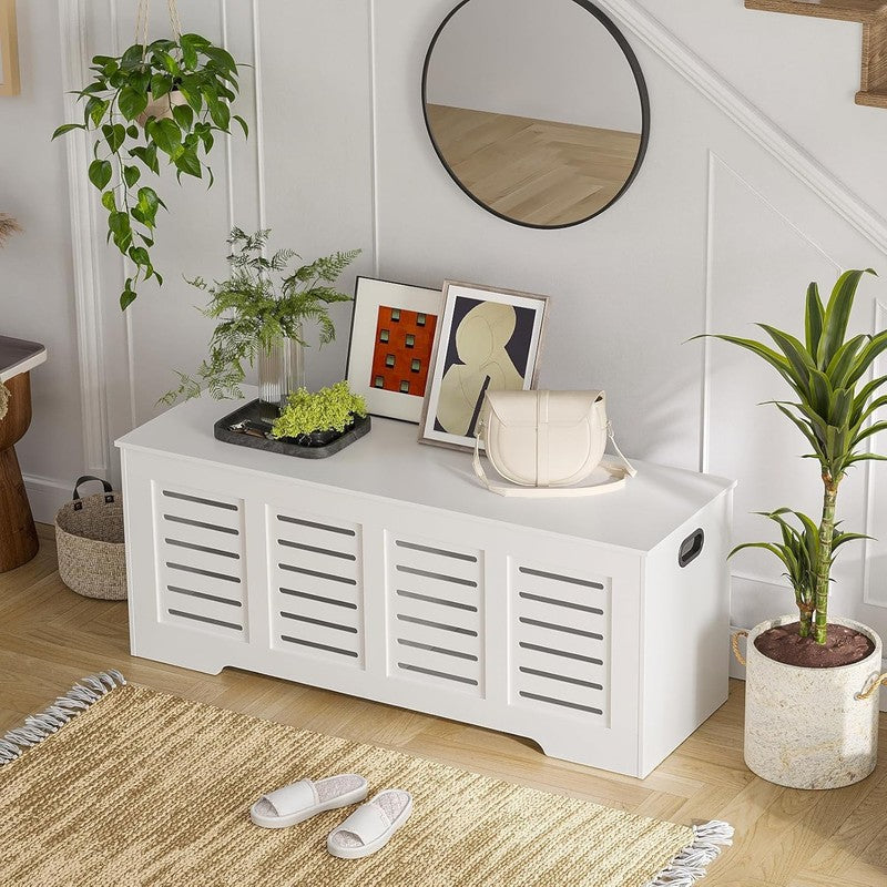 47.3'' Wooden Toy Box Storage Chest Flip Top Entryway Shoe Bench White5