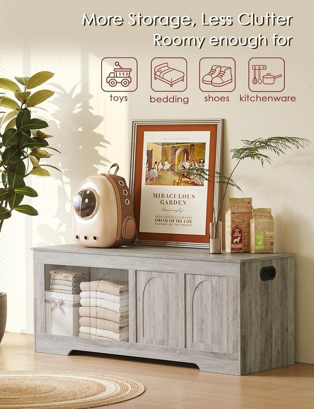 47.2'' Rattan Storage Chest Flip Top Entryway Bench Toy Box Gray Wash5