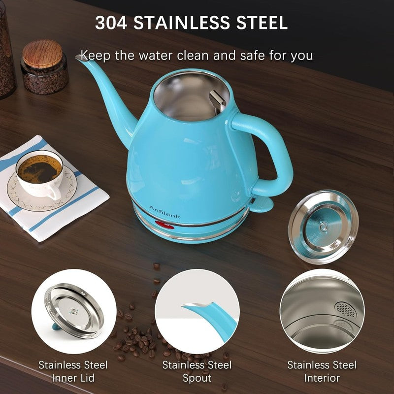 Gooseneck Electric Kettle 1L 1500W Fast Boil Stainless Pour Over Tea Turquoise3